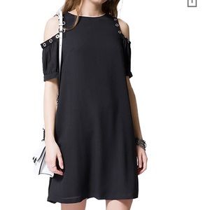 Little Black Dress Chiffon Cold Shoulder Grommet